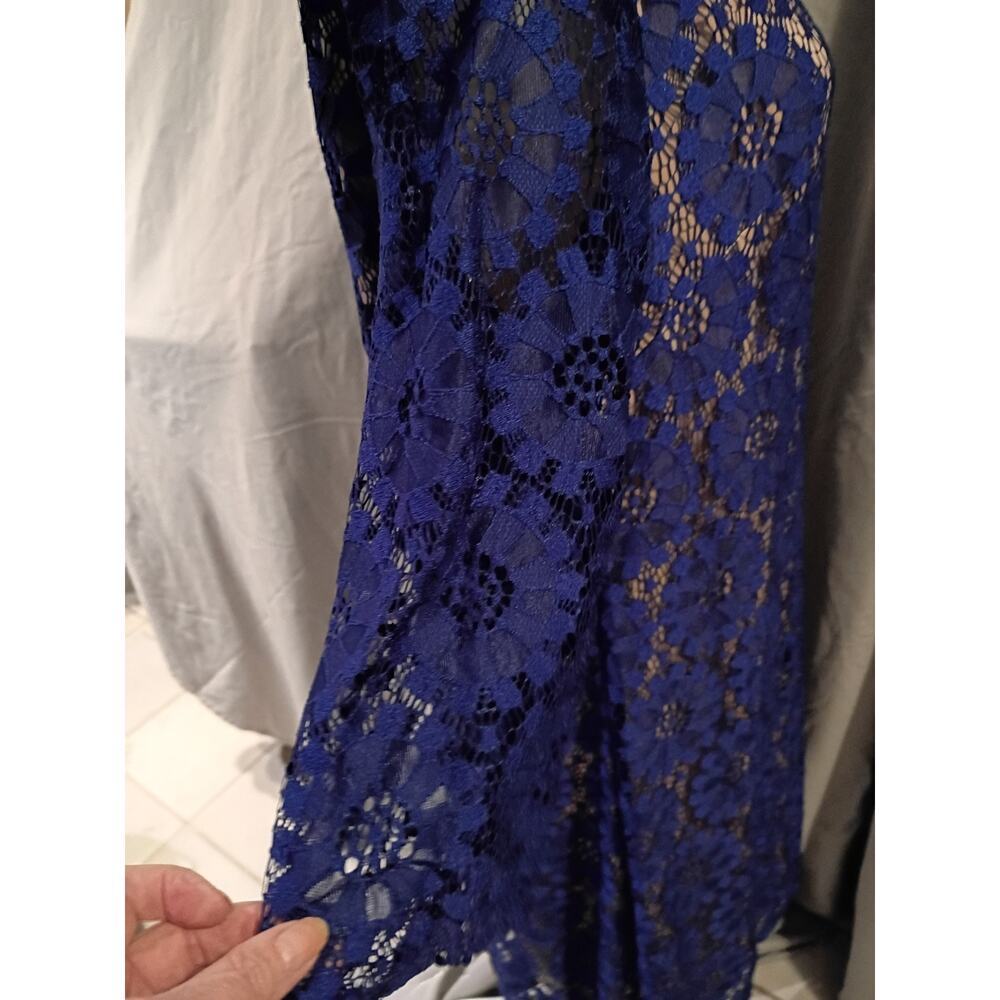 Jessica Howard Dress Blue Lace Over Tan Lining Sz 16 Feminine Spring - Picture 5 of 11